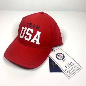 NEW~ Polo Ralph Lauren Red Team USA 2020 Summer Olympics Wordmark Adjustable Hat